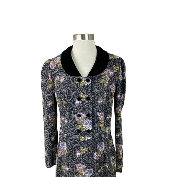 Vintage Laura Ashley Floral Paisley Corduroy Velvet Trim Dress M Cottagecore - Picture 2 of 5